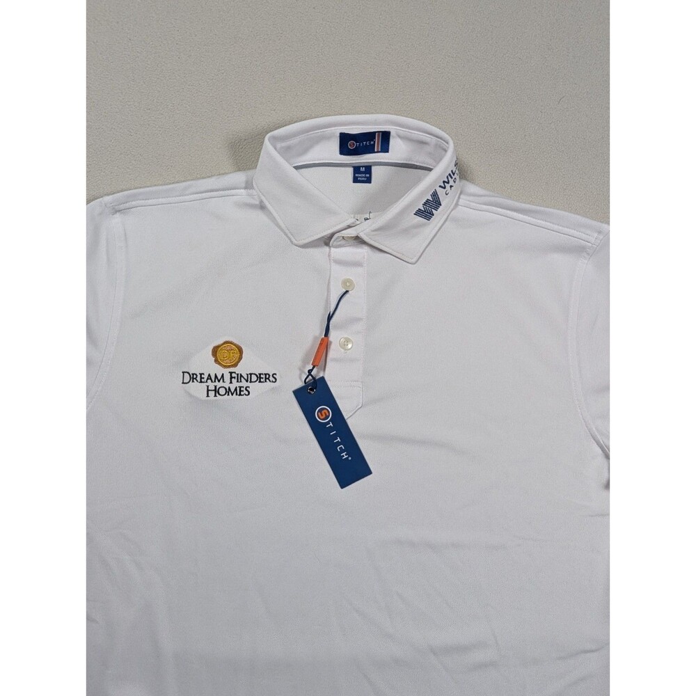 Stitch Golf Pique Polo Shirt Dream Finders PGA Tour Issue Men's Medium White